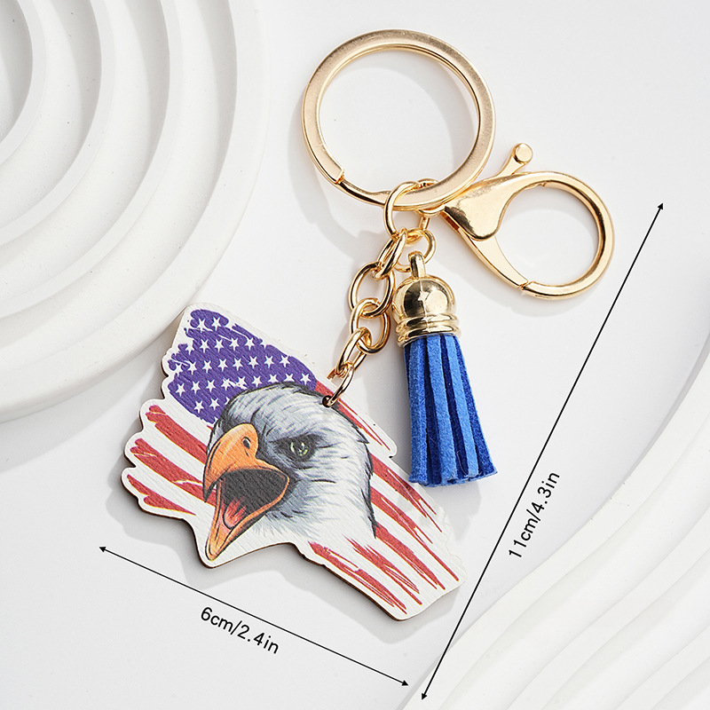 Wholesale Wood Pattern American Flag Independence Day Metal Keychains